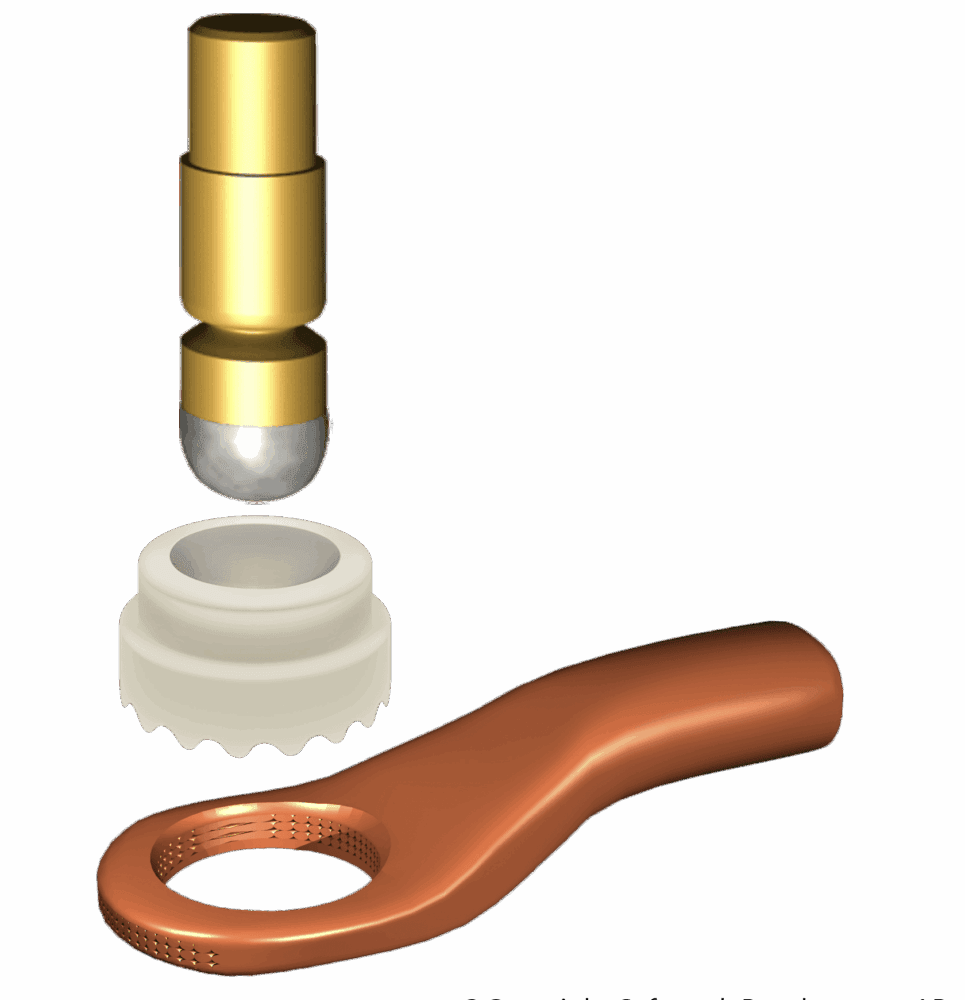 Exploded view of copper ring terminal assembly