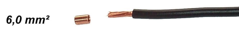 Black 6.0 mm² electrical wire with copper ferrule
