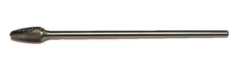 Tapered carbide rotary burr with metal shank