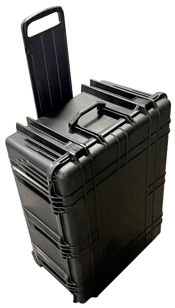 Black rugged wheeled hard-shell equipment case