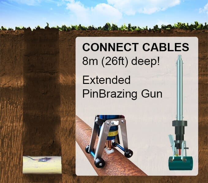 Extended pinbrazing gun connecting underground cables