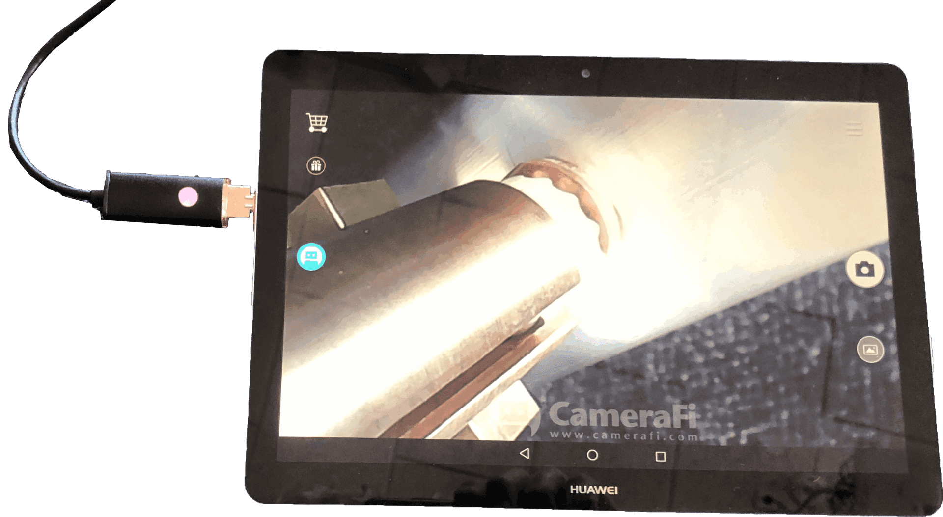 Tablet displaying close-up of metal cylinder