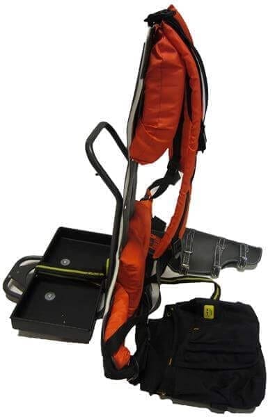 Orange life jacket with black gear storage