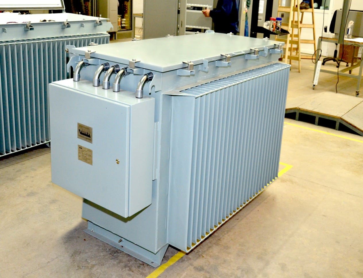 industrial power transformer on factory floor