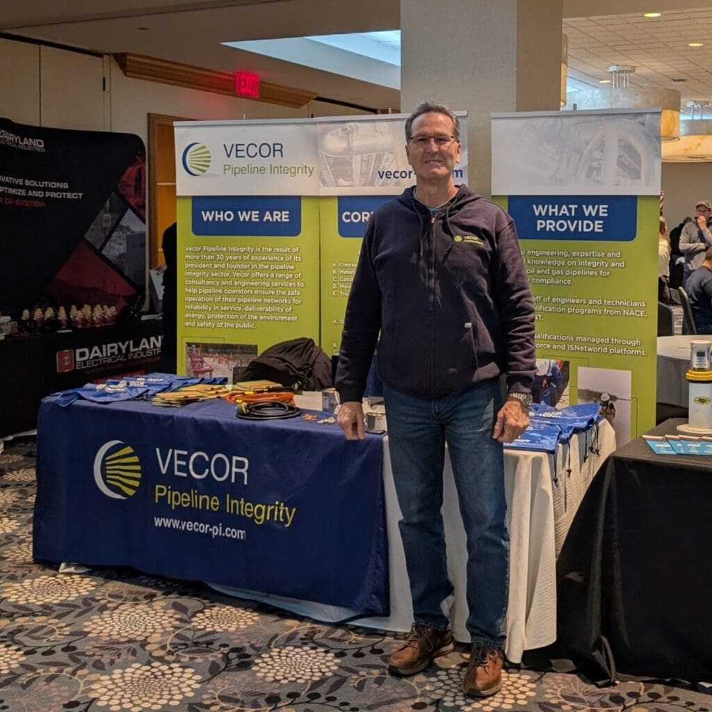 Man standing at VECOR Pipeline Integrity booth
